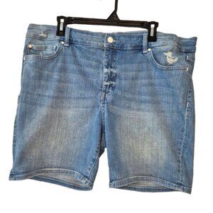 Denver Hayes High Rise Mid Length Distressed Denim Jean Shorts Jorts Size 16